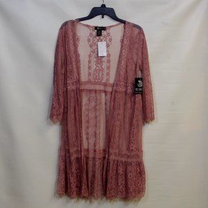 Miss Chievous Pink Rose Lace Boho Bell Sleeves Cardigan Kimono Size Extr…